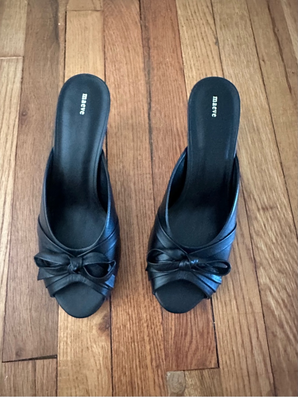 Maeve Bow Peep- Toe Kitten-Heel Mules